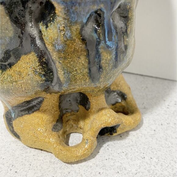 1977 Studio pottery ugly face pitcher jug vase cobalt blue and stoneware signed - Picture 9 of 14